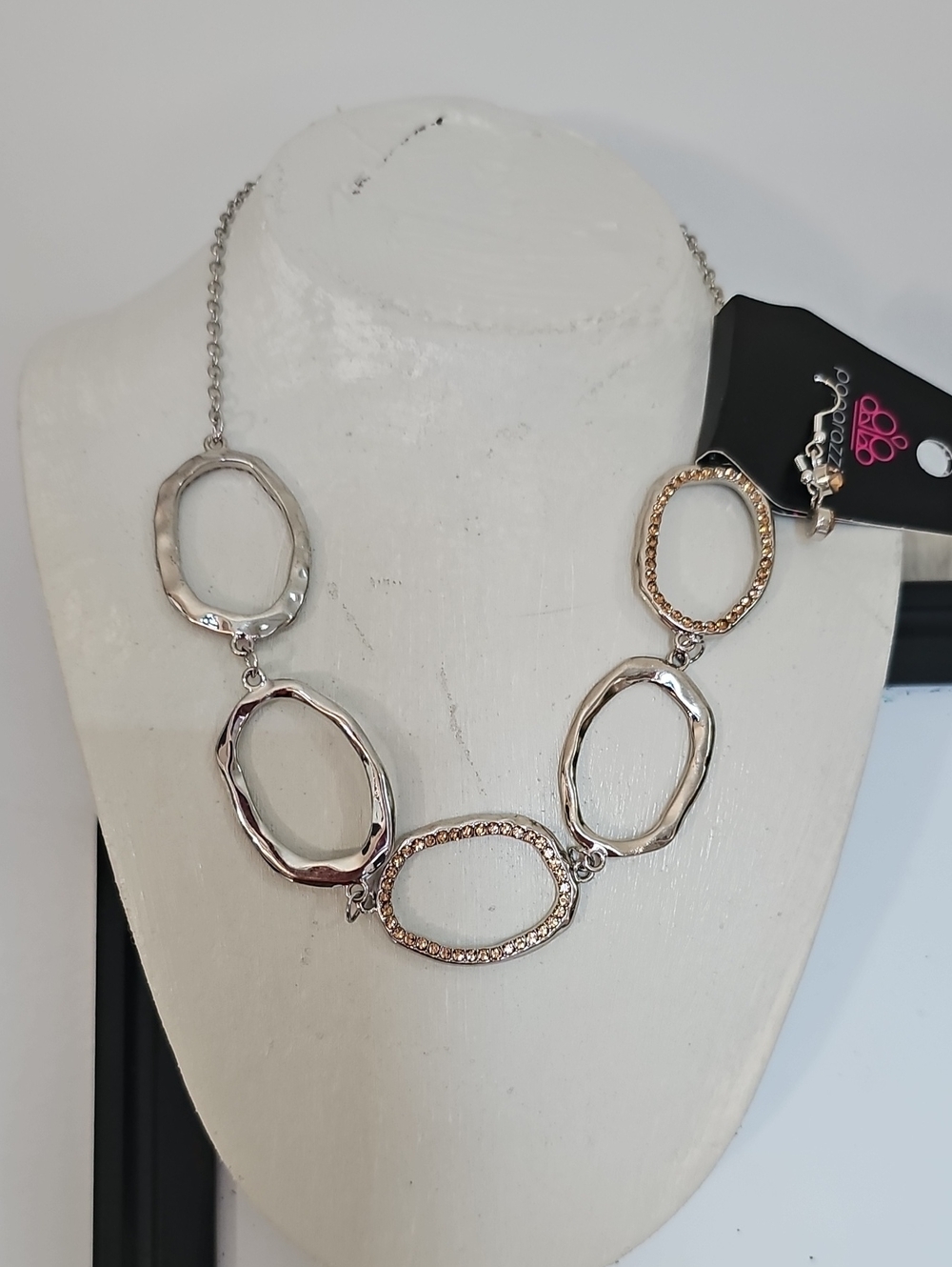 paparazzi Silver Open Linked Oval Necklace with Crystal Accents